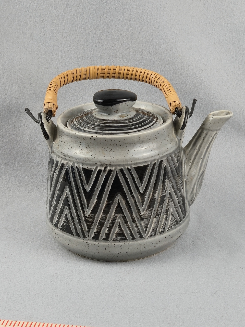 VTG Japanese Stoneware Teapot Mid Century Modern Geometric Studio Art Pottery